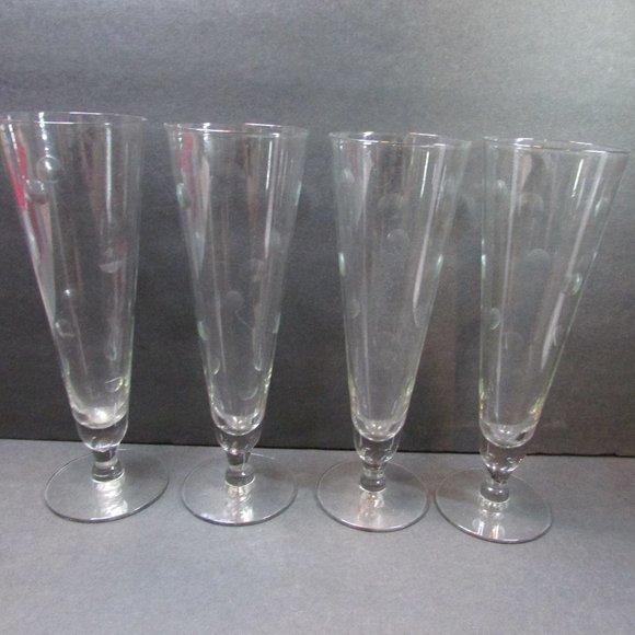 set of 4 polka dot clear glass champagne flutes barware glasses - Picture 4 of 8